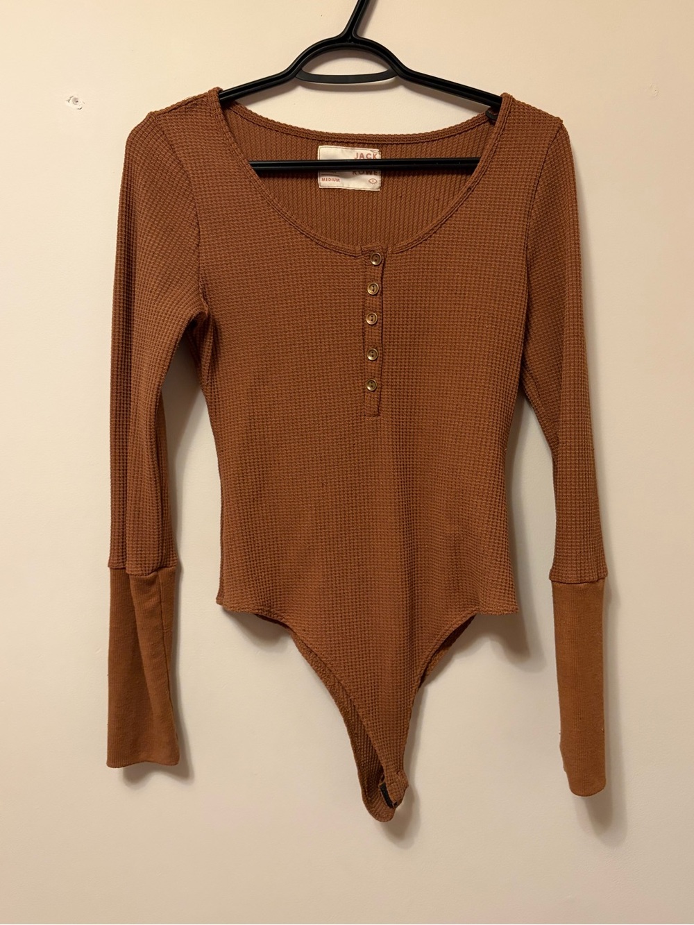 Jackson Rowe Chase Waffle Henley Bodysuit Brown Size M